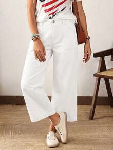 EMERY ROSE Quần jeans cỡ lớn, màu trơn, tối giản, thích hợp mặc hàng ngày. - trắng - Xem 6