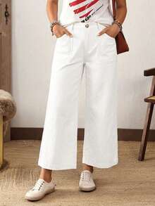 EMERY ROSE Quần jeans cỡ lớn, màu trơn, tối giản, thích hợp mặc hàng ngày. - trắng - Xem 8