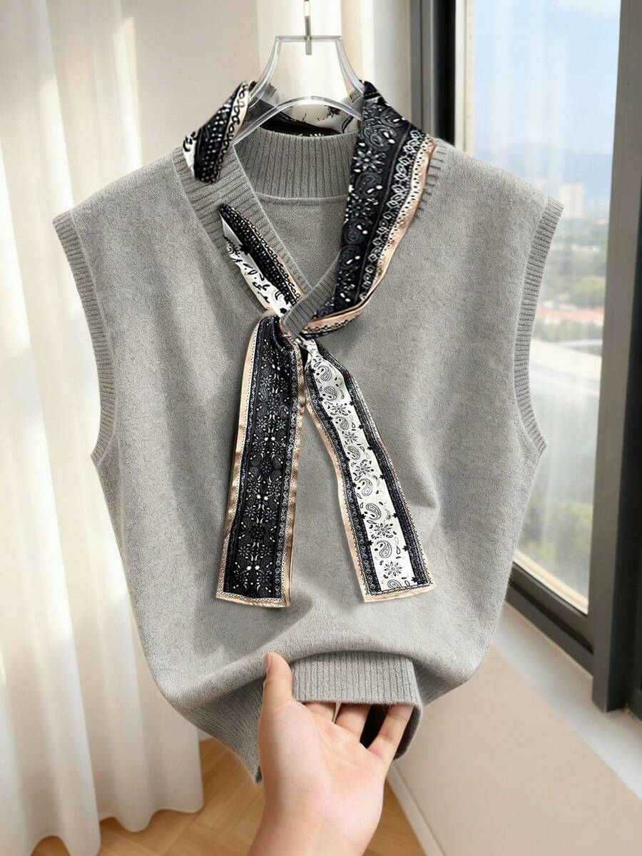 GlowEve 优雅设计女士围巾领带针织宽松背心 - 淺灰色 - 查看 1