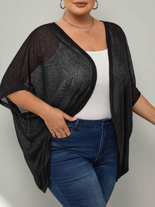 SHEIN CURVE+ Conjunto de cárdigan transparente de talla grande - Negro - Ver 4