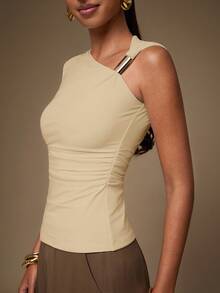 Hauture ASYMMETRIC CAP SLEEVE GOLD ORNAMENT TOP - Yellow - View 3