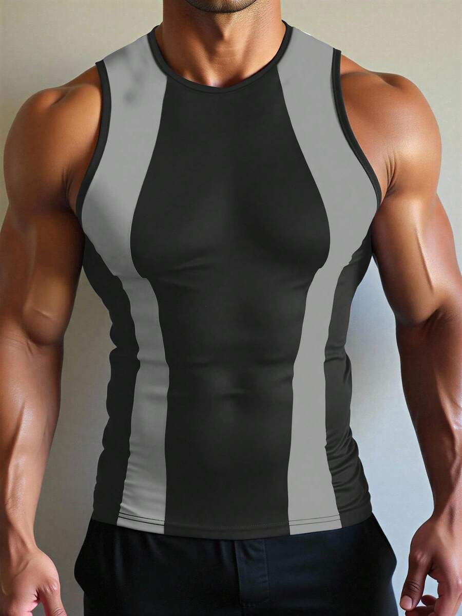 SHEIN Men's Contrast Color Sports Fitness Tank Top - Multicolor - View 1