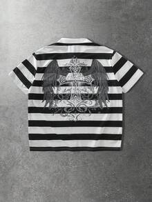 Men's Casual Street Style Striped Short Sleeve Polo Shirt - Black and White - View 6