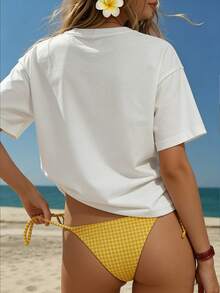 女士极简印花圆领短袖T恤 - 白色 - 查看 2