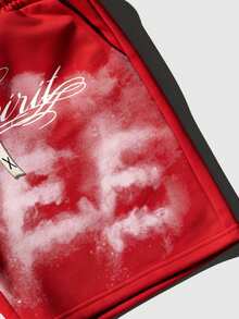 ROMWE MEN 2026 Spring, Summer, Autumn Casual Fashion Unisex Sports Printed Shorts - Red - View 5