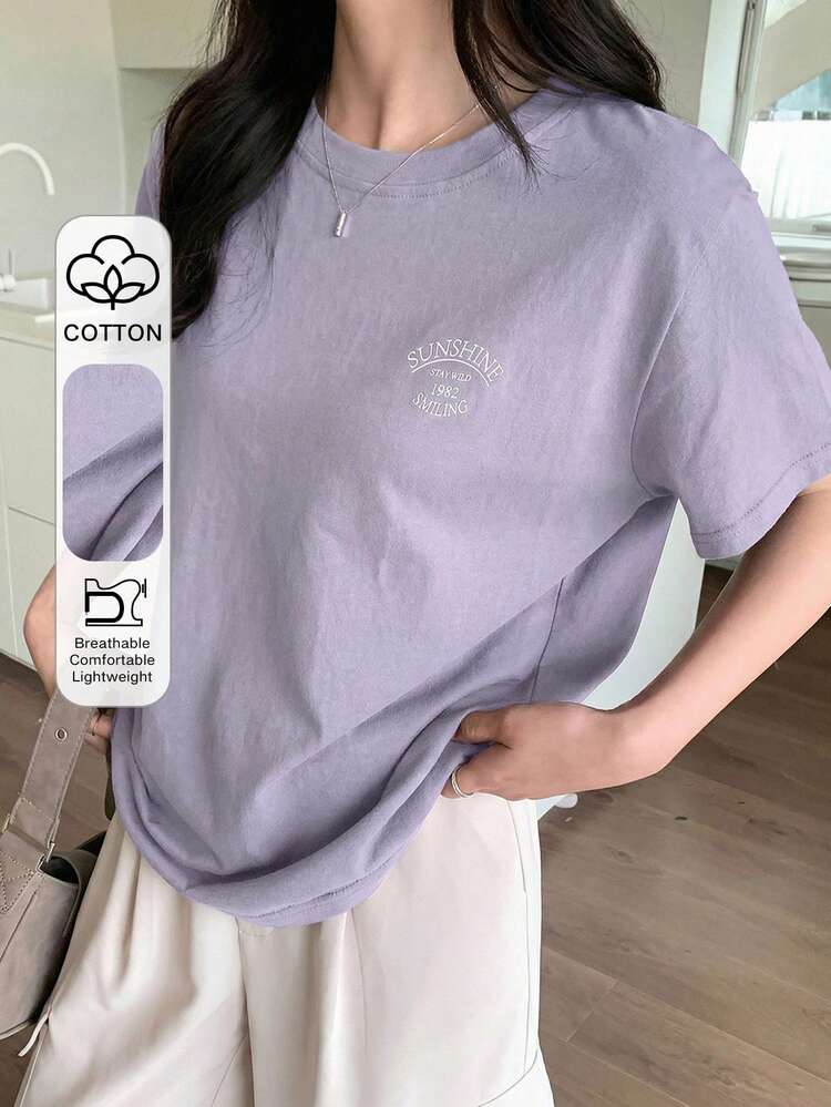 Women's Letter Print Round Neck Casual Short Sleeve T-Shirt
