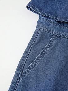 GlowEve 女士荷叶边肩部阔腿牛仔连体裤 - 藍色 - 查看 4