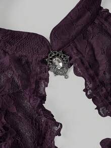 Gothic Palace Style Flare Sleeve Sheer Lace Cutout Cropped Halter Top - Purple - View 2