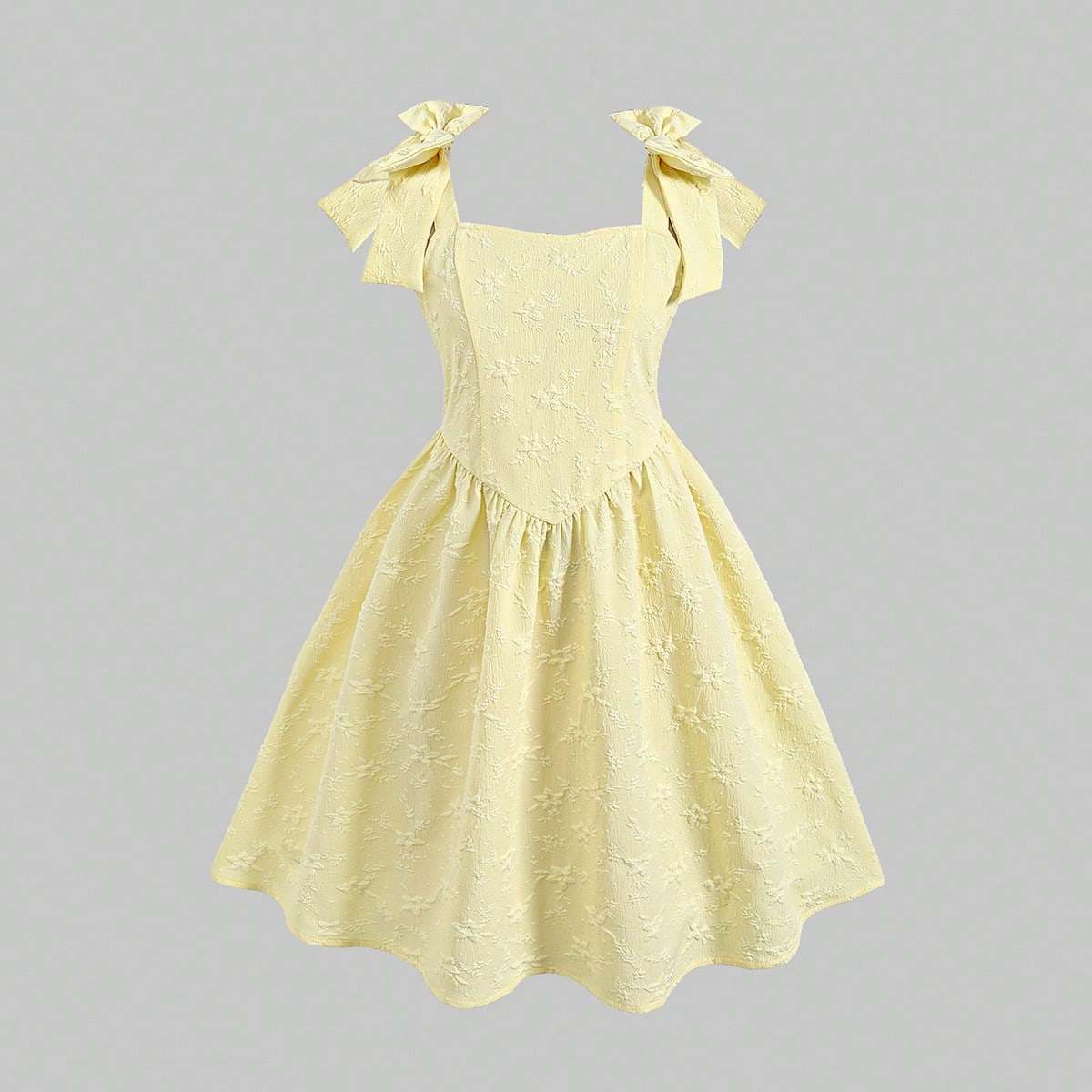 Vestido casual diario para niña preadolescente con tirantes finos de jacquard 3D & diseño de cuello cuadrado de tela de jacquard texturizada & (jacq