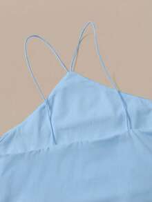 SHEIN BASICS 女士纯色吊带休闲百搭连体衣，适合日常穿着 - 藍色 - 查看 6