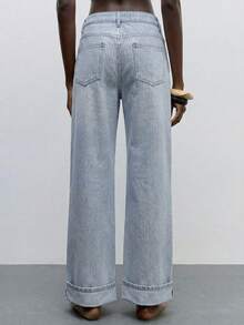 Maija 女士条纹口袋休闲卷边阔腿牛仔裤 - 藍色 - 查看 9