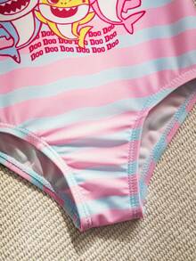 BABY SHARK X SHEIN Baby Girl Cartoon Print Ruffle Trim One-Piece Swimsuit - Multicolor - View 5