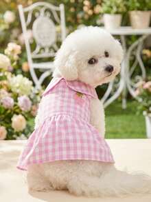 1 pieza Vestido de mascota con estampado de cuadros rosas y fresas, estilo francés elegante - Multicolor - Ver 2
