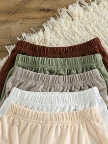 SHEIN Vintaside Kids 10件套男女宝宝夏季套装，黑色、白色、灰色、蓝色、灰绿色纯色圆领背心上衣搭配宽松短裤，简约休闲风格，适合幼儿/婴儿，男女通用 - 彩色 - 查看 5