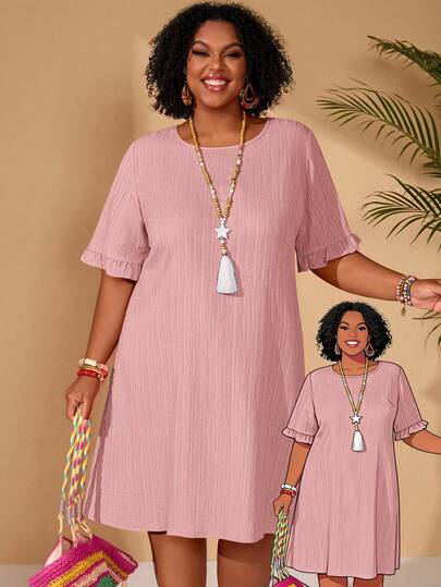 BrightlyHer Vestido casual de verano de manga corta y recto para mujer de talla grande