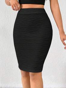 SHEIN Lady Chân váy ôm dáng màu đen thanh lịch dành cho nữ, thích hợp cho mùa hè. - màu đen - Xem 3