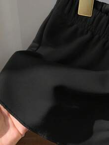 Comfortcana 女士纯色抽绳腰带休闲宽松短裤 - 黑色 - 查看 6
