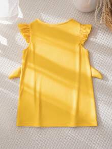 BABY SHARK X SHEIN Baby Girl Cartoon Print Contrast Color Cute Doll Face Dress - Yellow - View 2