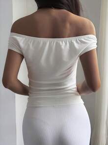 DAZY Áo thun nữ mùa hè dáng ôm, hở vai, thoải mái - trắng - Xem 4