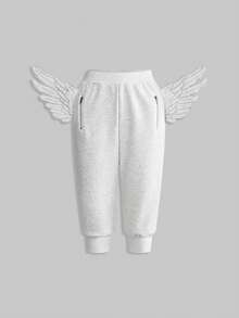 ROMWE Y2K Style Embroidered Butterfly Wing Low-Waist Women Sweatpants, Streetwear For Spring/Summer - Grey - View 2