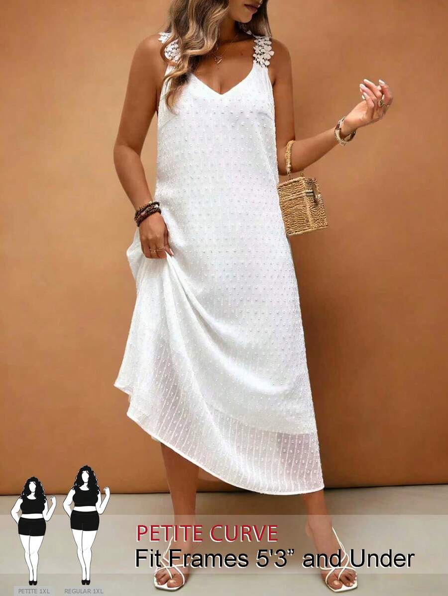 SHEIN PETITE CURVE 大码女士沙滩度假浪漫优雅修身连衣裙 - 白色 - 查看 1