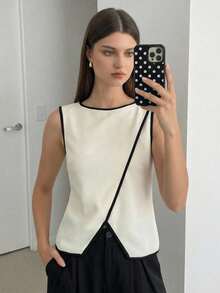 BizChic Áo tank top cổ tròn vạt lệch mới mùa Xuân/Hè, hiện đại, thanh lịch, phù hợp cho đi làm hàng ngày, lãng mạn, mang hơi hướng retro thập niên 90, thích hợp cho Giáng sinh, Năm mới, Ngày Valentine, Tiệc tùng, Bãi biển, Lễ tốt nghiệp, Thời trang, Lễ hội, Kỳ nghỉ, Khách dự đám cưới, Bữa ăn trưa, Sân bay, Nhiều dịp khác nhau. - Màu be - Xem 1