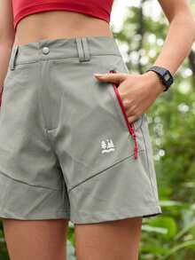 SHEIN In My Nature Quần short nữ cạp cao, kiểu dáng thường ngày, thích hợp mặc ngoài trời, có túi khóa kéo. - Màu Xám nhạt - Xem 7