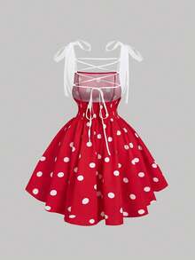 SHEIN MOD Polka Dot Dreamy Romantic Backless Tie Bow Dress, Suitable For Dates, Parties, Holidays, Tea Parties, Birthdays,Summer Dresses For Women - Red - View 4