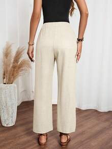 EMERY ROSE Pantalones con efecto de mezclilla y adorno floral en los laterales para mujer - Albaricoque - Ver 2