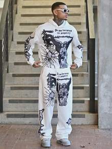 Devon Thys Bộ quần áo hoodie ngắn in họa tiết trái tim thiên thần Manfinity Streetrush dành cho nam, trang phục mùa thu - Nhiều màu - Xem 1