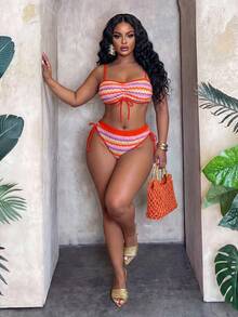Slaydiva 2026 New Multicolor Patchwork Special Fabric Fashionable Minimalist Plus Size Swimwear Set - Multicolor - View 3