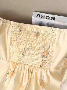 SHEIN PETITE 法式乡村风黄色花卉图案弹力蝴蝶结抹胸上衣，夏季腰部设计甜美性感印花裹胸衬衫，沙滩度假外套 - 彩色 - 查看 7