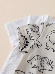 两件套男婴休闲罗纹恐龙印花拉链连体衣，舒适四季皆宜，可爱款式 - 彩色 - 查看 4