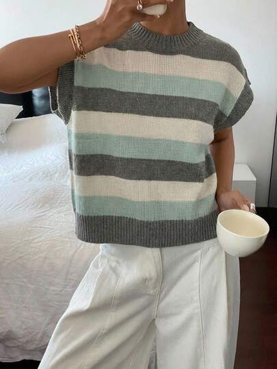 SHEIN 女士休闲优雅条纹针织上衣，适合日常穿着