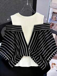 GlowEve Striped 2 In 1 Shirt Vacation Outfits For Women - Black and White - View 2