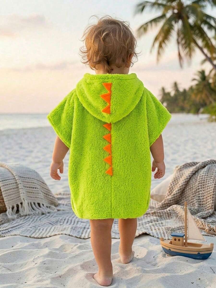 Babygirl Green Cute Casual Coral Fleece Hooded Bathrobe - Green - View 1