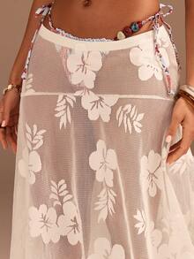 Athîral 女士休闲度假白色蕾丝不对称下摆半身裙 - 白色 - 查看 1