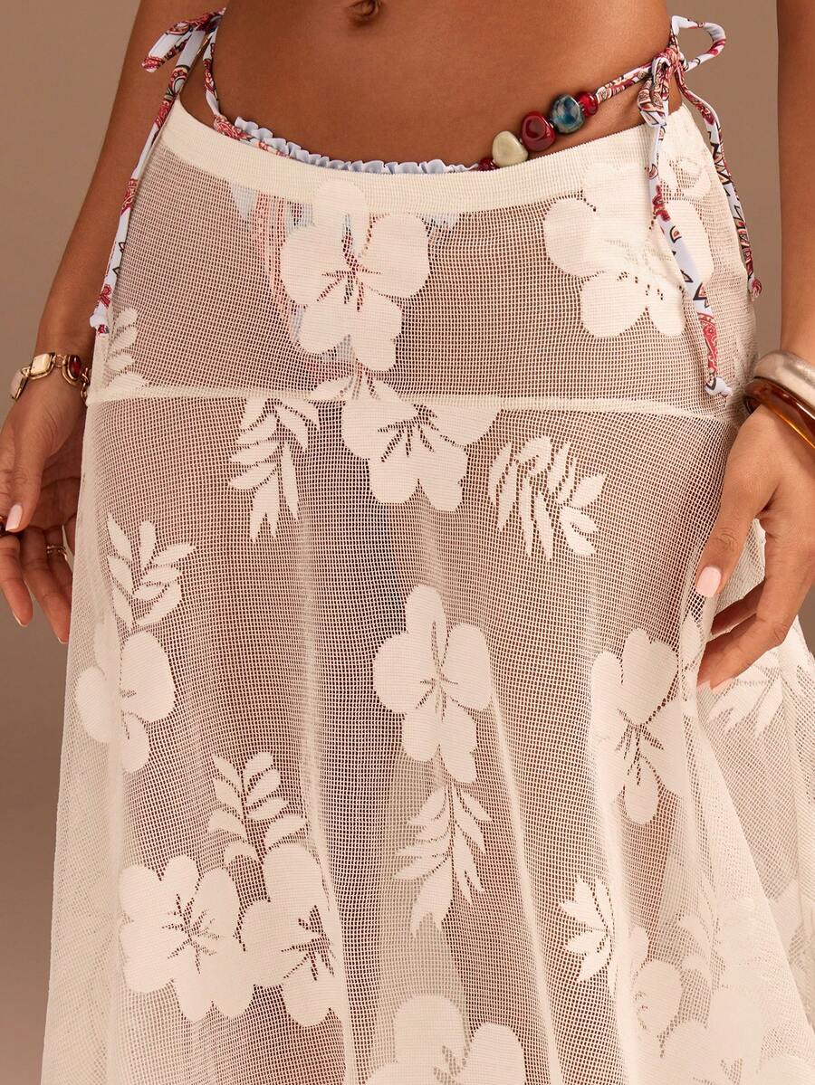 Athîral 女士休闲度假白色蕾丝不对称下摆半身裙 - 白色 - 查看 1