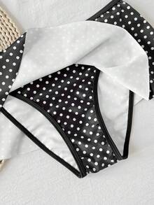 SHEIN Set de 2 piezas de ropa de verano para adolescentes: Top de tirantes con estampado de lunares en blanco y negro combinado con falda-pantalón de traje de baño, clásico y versátil - Blanco y Negro - Ver 4