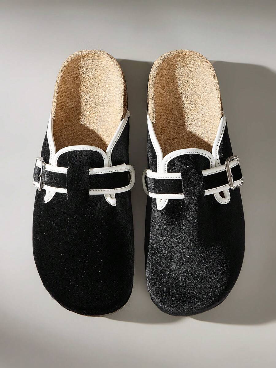 Solecia Women Casual Versatile Plush Round Toe Fluffy Flat Slippers For Christmas - Black - View 1