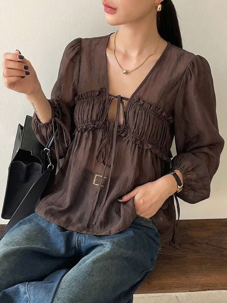 Spring & Summer Romantic Poet Aesthetic Poetcore Beach Vacation Long Sleeve Shirt For Women, Suitable For Valentine's Day & Wedding