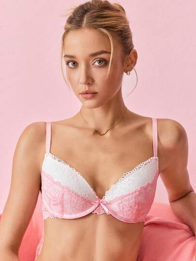 Bonmuse 女士拼色蕾丝拼接吊带背心文胸蕾丝文胸可爱文胸，卡哇伊