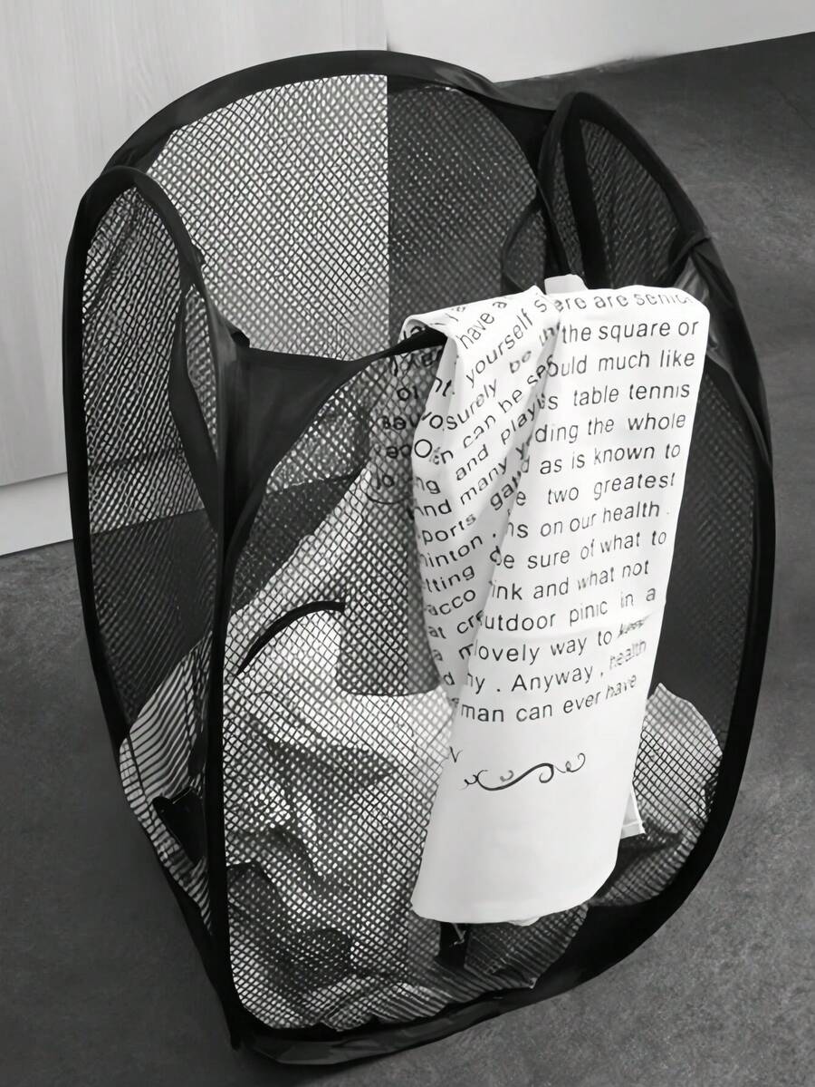 黑色可折叠多口袋洗衣篮 - 大容量网状布篮，带提手，可折叠收纳箱，适用于宿舍、公寓、卧室、浴室 | 节省空间的衣柜、衣橱、床单收纳篮，便携式衣物篮