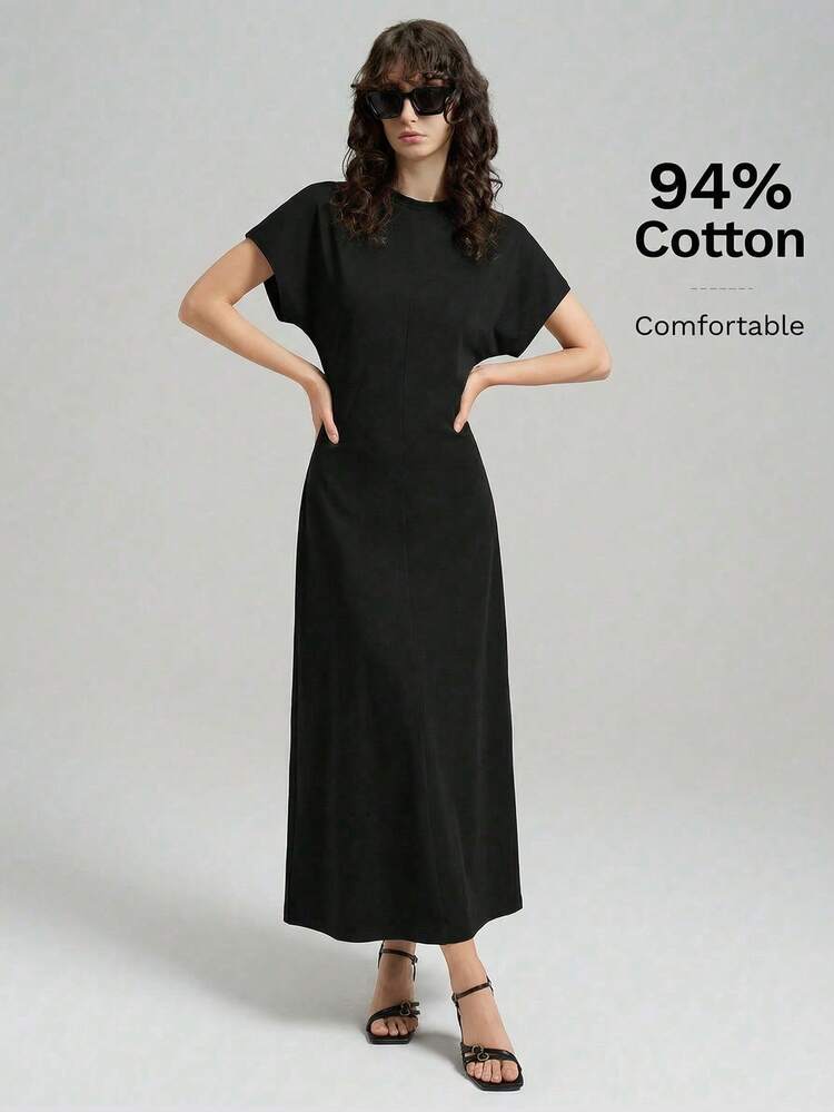 2026 Spring/Summer New Black Waistline Minimalist Dress, Elegant Batwing Sleeve Dress, Teacher's Dress, Formal Elegant Dress For Women