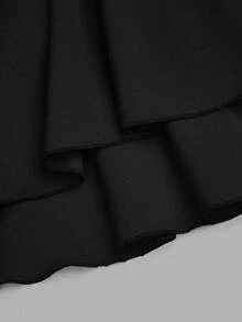 Sweetra Solid Color Spaghetti Strap Waist Cinching Romantic Mini Dress - Black - View 5