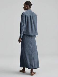 Ontre Bộ đồ nữ 2 mảnh mùa hè mới 2026SS, vải dệt, chất liệu dệt thoải mái, áo sơ mi cài nút và chân váy thắt eo bên hông, áo sơ mi nữ, chân váy nữ, ngày Quốc khánh, phong cách thành thị thanh lịch, thời trang tối giản công sở, trang phục dự tiệc cưới, trang phục ngày lễ, trang phục công sở nữ, phong cách tối giản thanh lịch, trang phục giáo viên, trang phục dự tiệc trà thường ngày, màu trơn rộng rãi bán chạy nhất dành cho nữ, phong cách nghỉ hè nhẹ nhàng, trang phục hàng ngày, bộ đồ nữ 2 mảnh thời trang đa năng. - Màu xanh lam - Xem 5