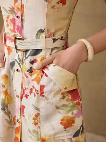 MOTF PREMIUM WOMEN'S LINEN PRINTED DRESS, SPRING/SUMMER - Light Yellow - View 2