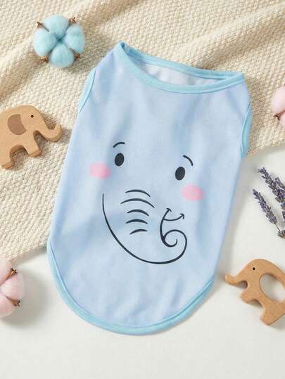 PETSIN 1 pieza Chaleco cómodo y transpirable con estampado de elefante de dibujos animados lindo para mascotas perros/gatos