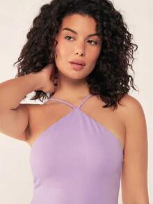 SHEIN BASICS 女士休闲纯色吊带连体衣，夏季 - 紫色 - 查看 8