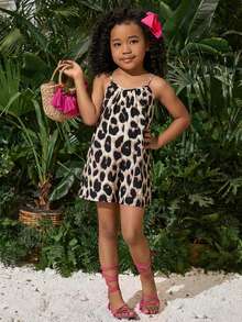 年轻女孩休闲度假时尚豹纹宽松连体裤 - 棕色 - 查看 1